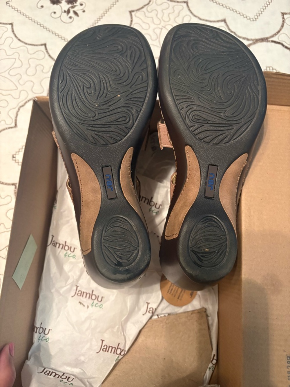 JBU Brown Laser-Cut Strappy Wedge Sandals - Picture 5 of 6